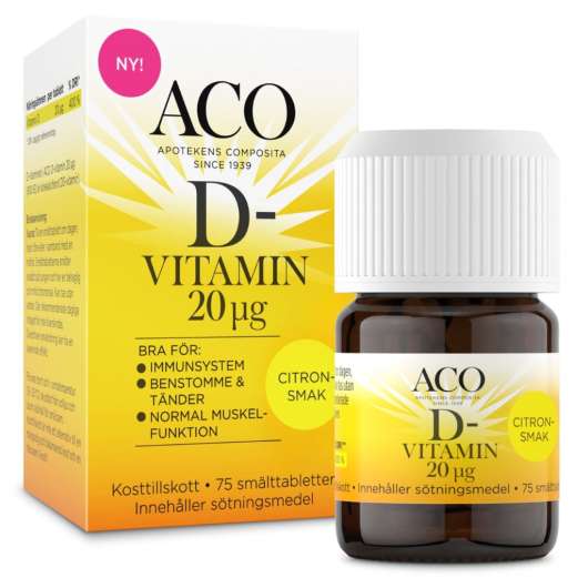 ACO D-vitamin 20µg Smälttablett Citron 75 st