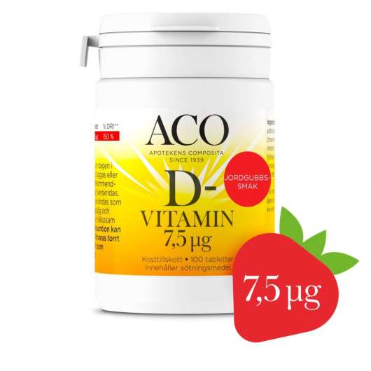 ACO D-vitamin 7,5 µg Jordgubbssmak 100 tabletter