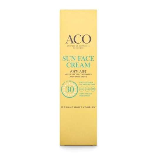 ACO Sun Face Cream Anti Age Solskydd Ansikte SPF30 Parfymfri 40 ml