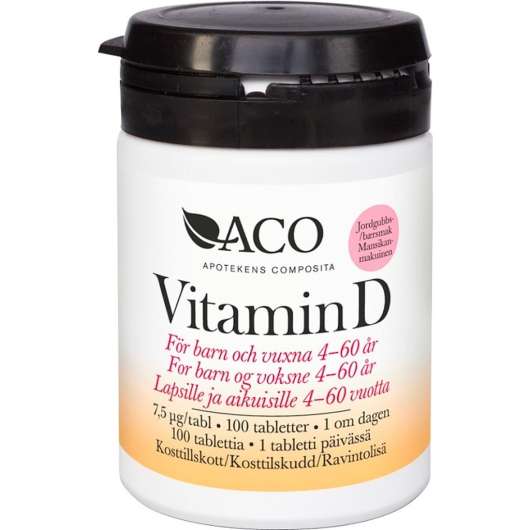 Aco Vitamin D 7,5µg Tuggtabletter Med Jordgubbssmak 100 st