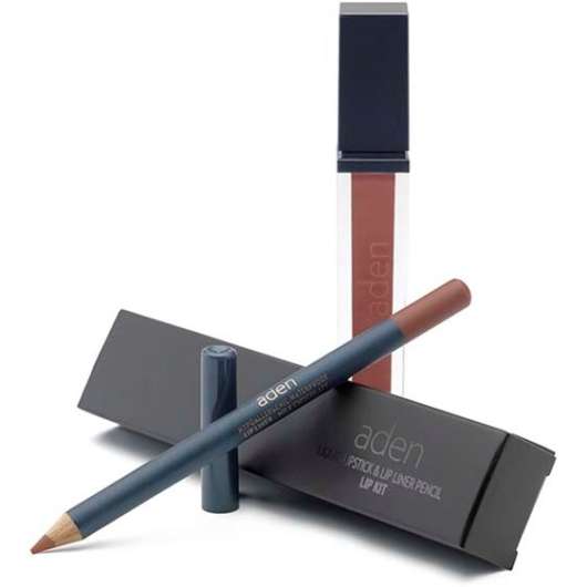 Aden Liquid Lipstick + Lipliner Pencil Set Milk Chocolate 02