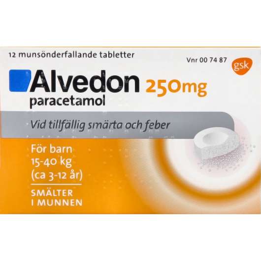 Alvedon Munsönderfallande Tablett 250mg 12 st