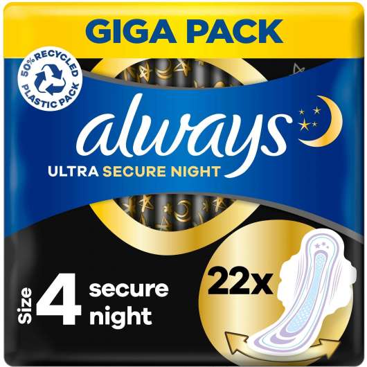 Always Ultra Secure Night Pads with wings 22 count