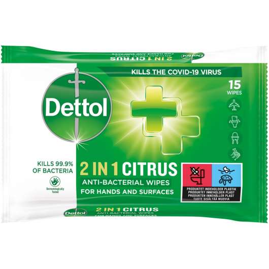 Dettol 2in1 Anti-Bacterial Wipes For Hand And Surfaces 15 st