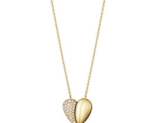 Georg Jensen - Curve Heart Pendant Guld med 0.17 ct Diamanter