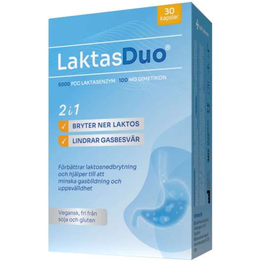 LactasDuo Laktasenzym + Dimetikon 30 kapslar