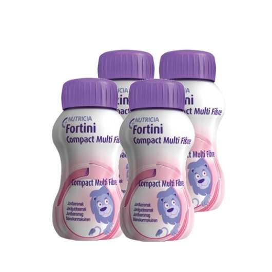 Nutricia Fortini Compact MultiFibre, komplett barnkosttillägg, jordgubb 4 x 125 ml