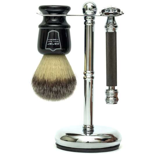 Parker Shaving 3 piece Shave Set Black brush-76R-Chrome Stand