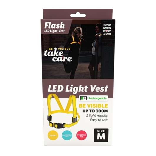 Save Lives Now Flash LED Light Vest Rechargeable Medium Yellow